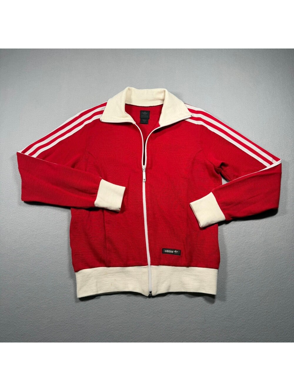 Vintage 2000s Adidas Originals Track Jacket Red Cream Knit Womens Small Y2K